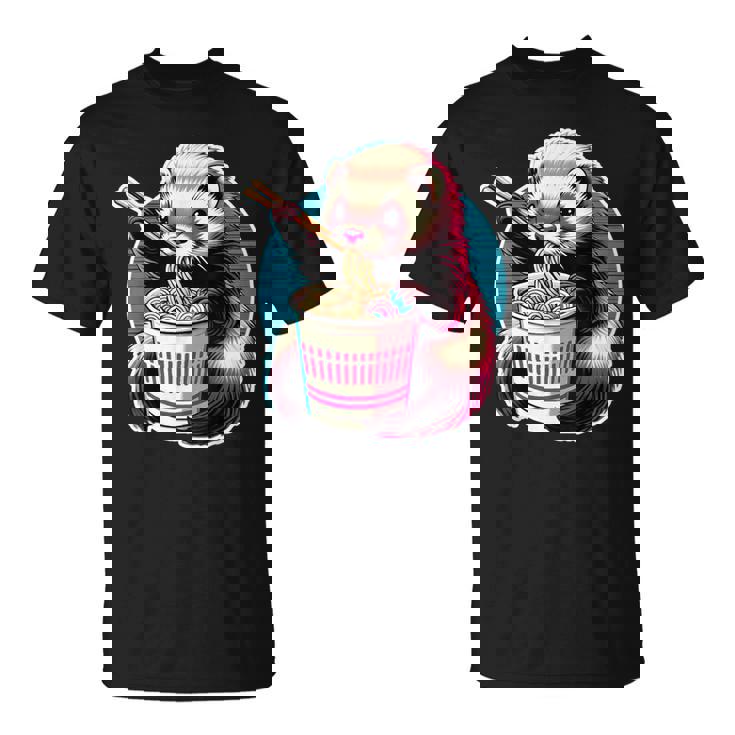 フェレットの飼い主かわいいカワイイアニメフェレットがラーメン丼 T シャツを食べる Tシャツ