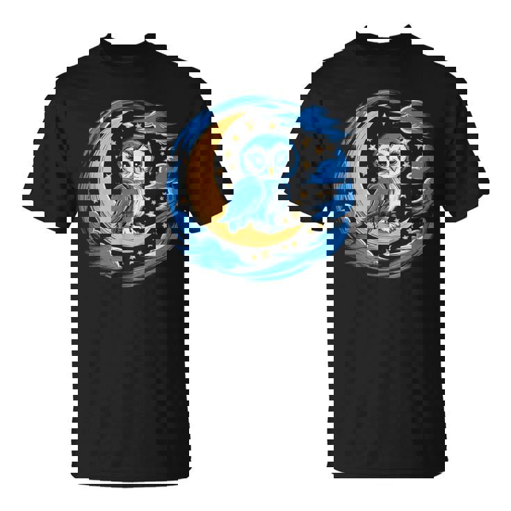 フクロウ 月 夜 星 Tシャツ