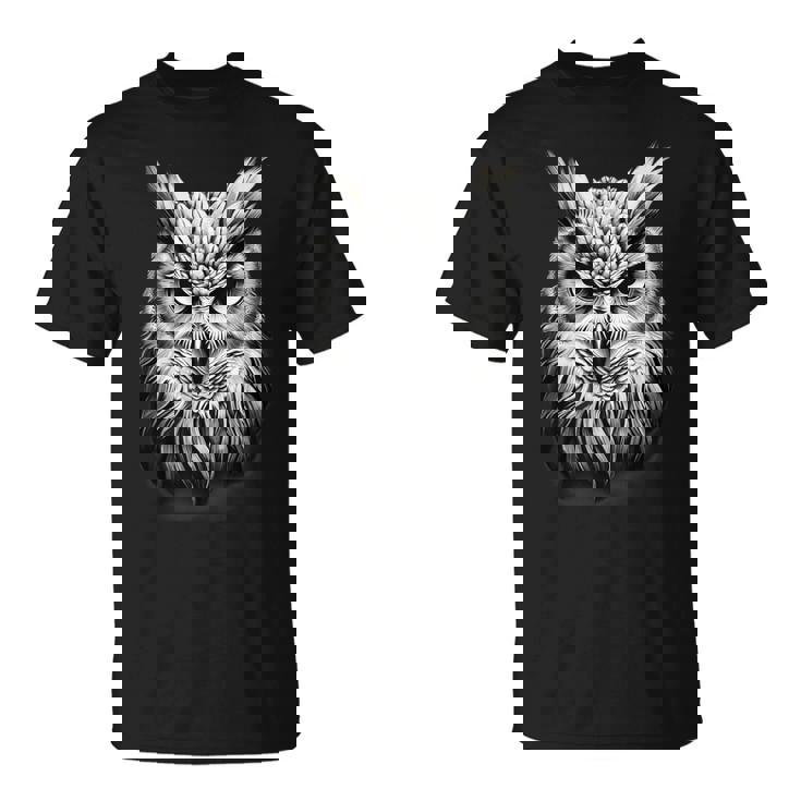 フクロウ 肖像画 アートワーク 図面 動物愛好家 アニマルプリント Tシャツ