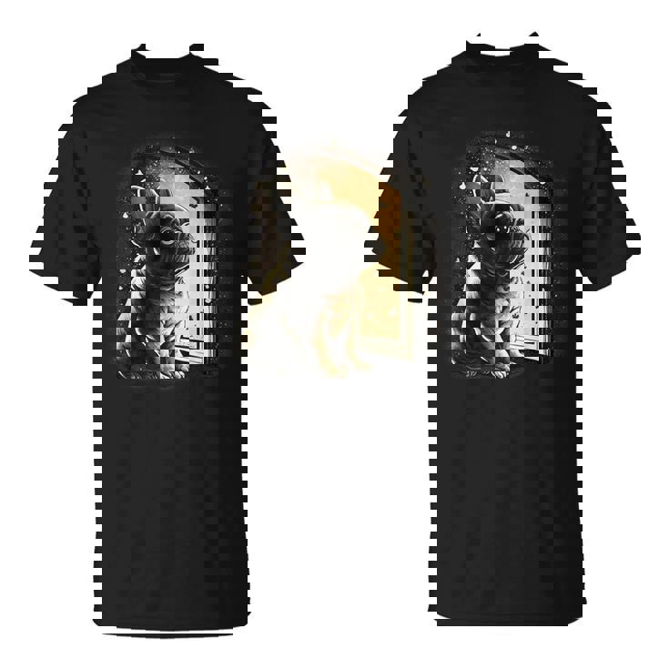 フレンチブルドッグ 夜のかわいいフレンチドッグ Tシャツ