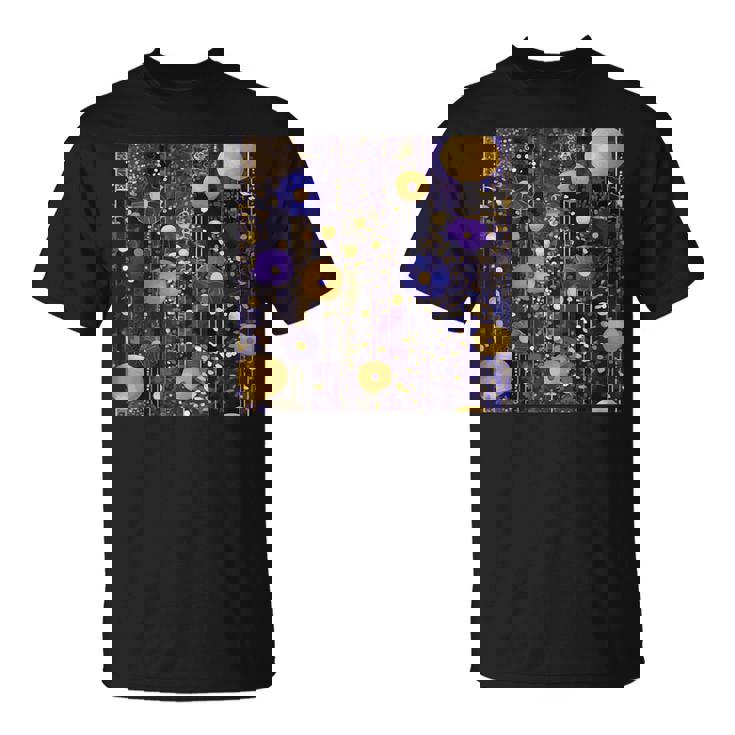 ブルーとゴールド フラワーガーデン アフタークリムト Tシャツ