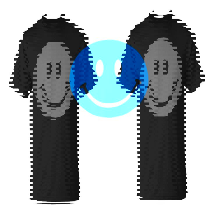 ブルースマイリーフェイス レトロブルーハッピーフェイス Tシャツ