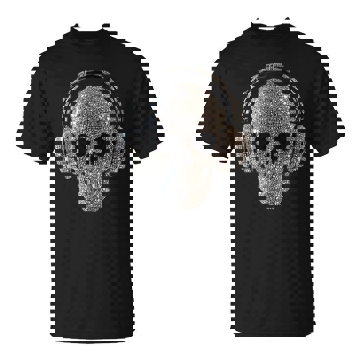 ヘッドフォン付きキラキラドクロ Dj音楽愛好家 Tシャツ