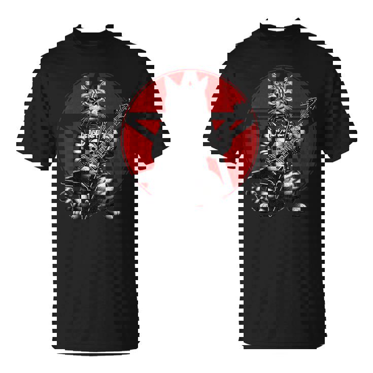 ヘヴィメタル猫とデスメタルミュージック メタルヘッド ロックギター Tシャツ