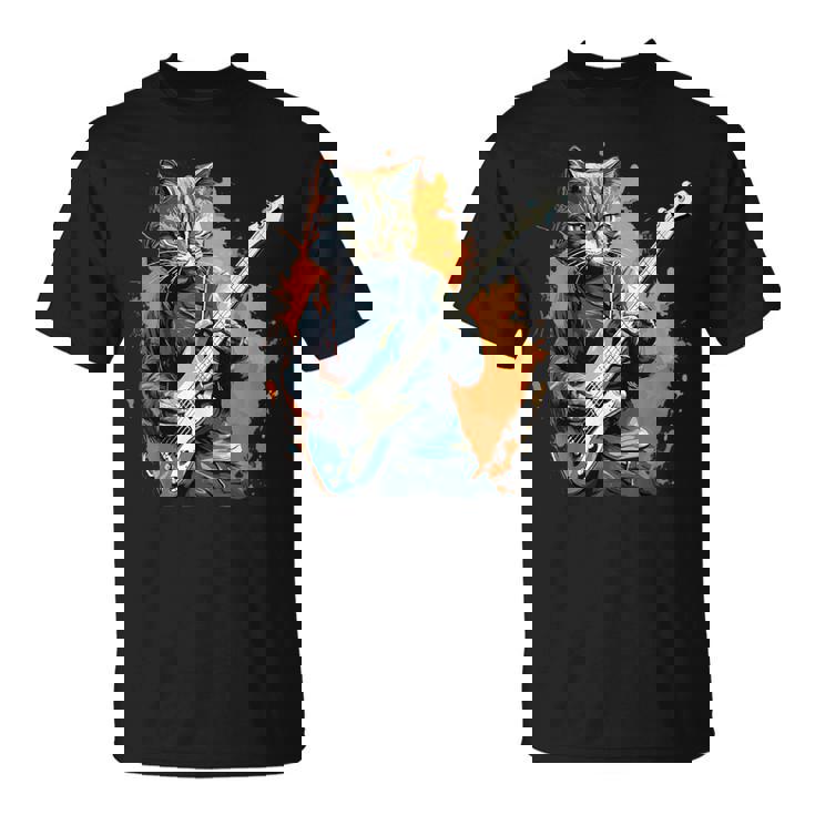 ベースギター 音楽 猫 ギターを弾く Tシャツ