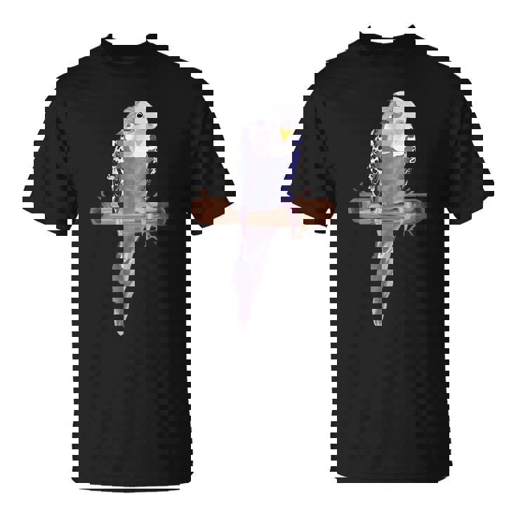 ホワイトパープルセキセイインコエキゾチックペットアニマルモチーフ鳥 Tシャツ