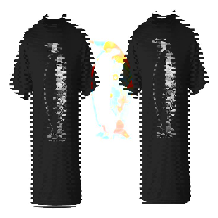 ボタニカルフラワーのシルエット 花柄 ペンギン Tシャツ