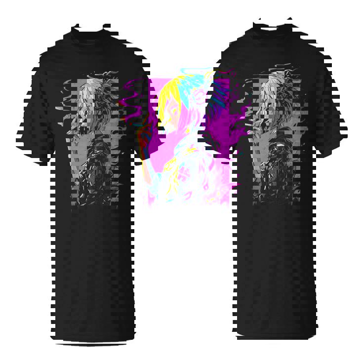 ボヘミアン・ガール、スモーキング・ガールのサイバーパンク・イラストレーション Tシャツ