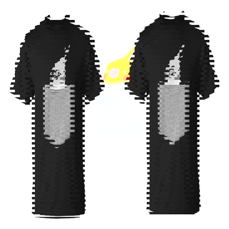 ポケットから覗くオカメインコのデザイン Tシャツ