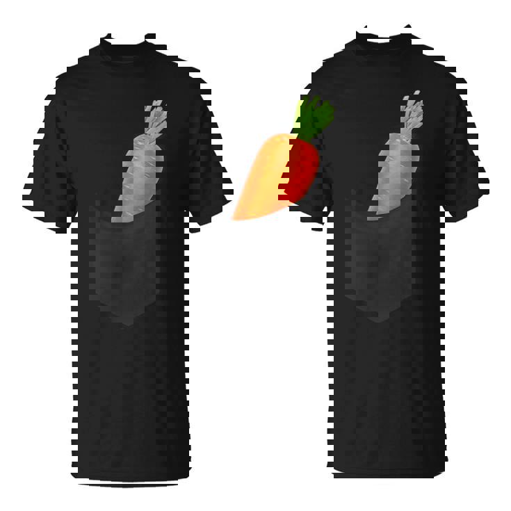 ポケットに入ったニンジン野菜、胸に面白いフルーツニンジン。 Tシャツ