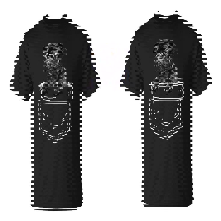 ポケットに入ったブラックパグ かわいい犬好きのギフト Tシャツ