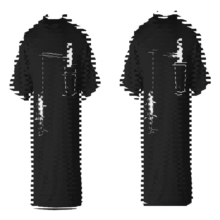 ポケットに入ったマグロ 魚釣り 面白い漁師 Tシャツ