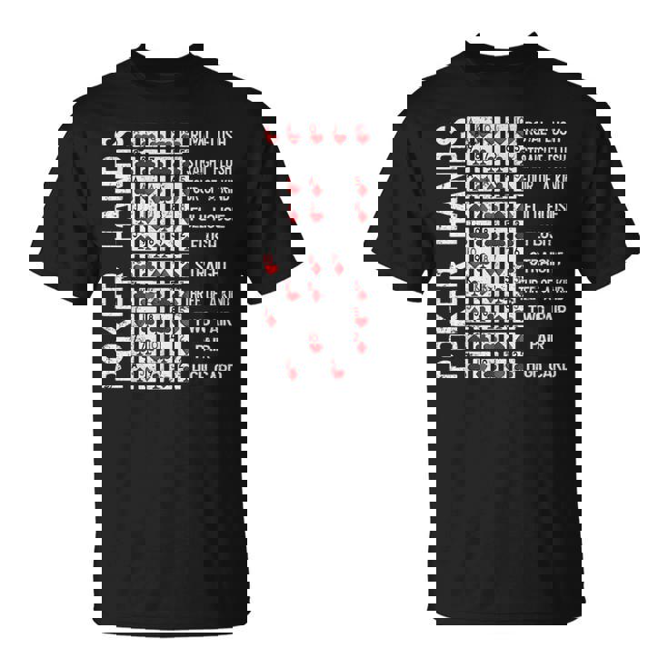 ポーカーハンド チートシートカード カジノゲーム 面白いプレイヤーギフト Tシャツ