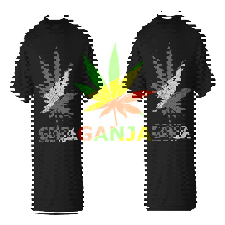 マリファナのガンジャ雑草の葉 ラスタカラー Tシャツ