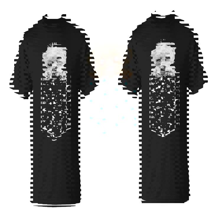 マルチーズ犬ポケット子犬の顔ペット愛好家 Tシャツ