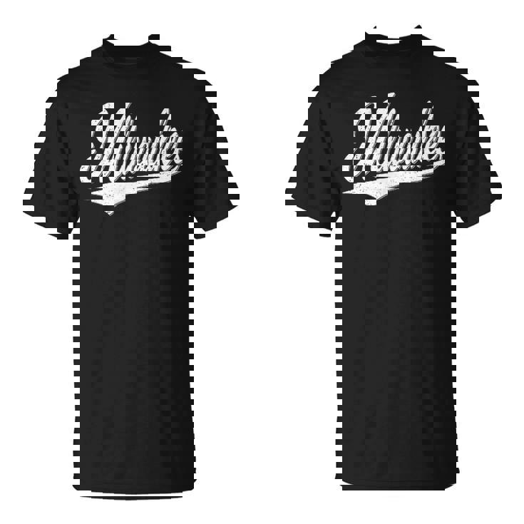 ミルウォーキー ウィスコンシン バーシティ スクリプト ヴィンテージ スポーツスタイル Tシャツ