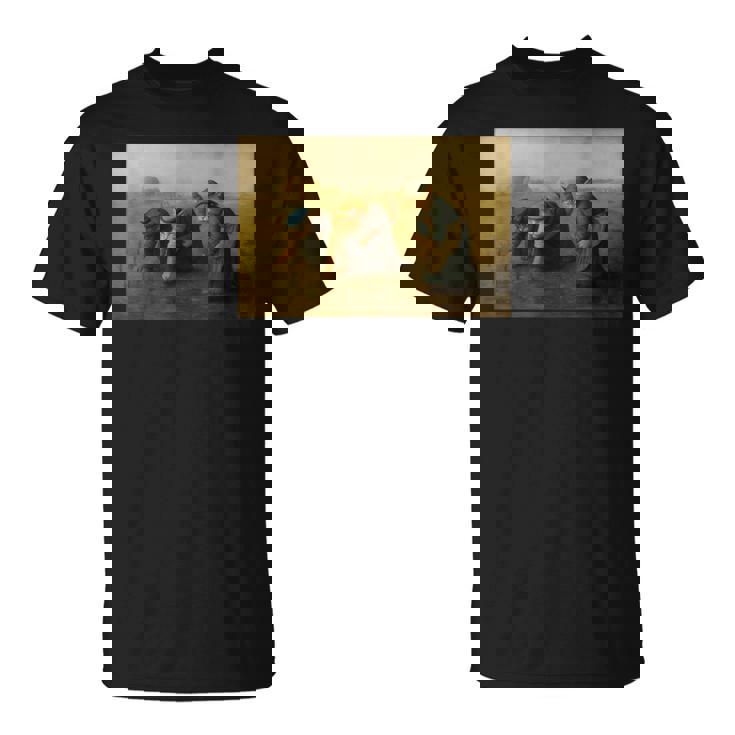 ミレー風アート猫の田植え 農作業をする三匹の猫たち Tシャツ