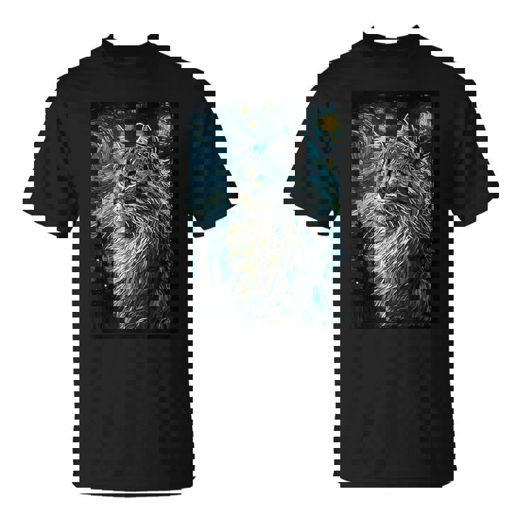 メインクーン 猫 ゴッホ 星月夜 猫好き 猫 お母さん お父さん Tシャツ