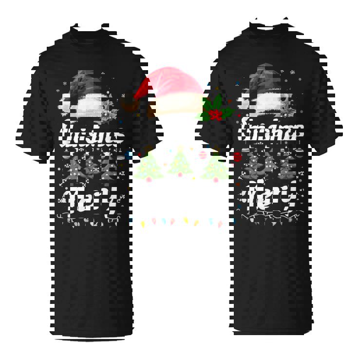 メリークリスマスライト 赤いサンタ帽子 クリスマス ファミリー 男性 女性 Tシャツ