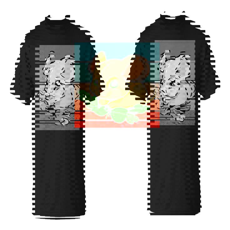 ヤマネ かわいい緑の葉 大きな目 愛らしい甘い動物 Tシャツ