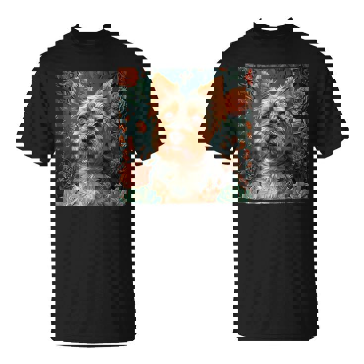 ヨークシャーテリア、ボーホースタイルのグラフィックの周りに多肉植物が描かれています。 Tシャツ