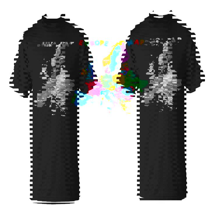 ヨーロッパ地図、国旗、ヨーロッパ諸国 Tシャツ
