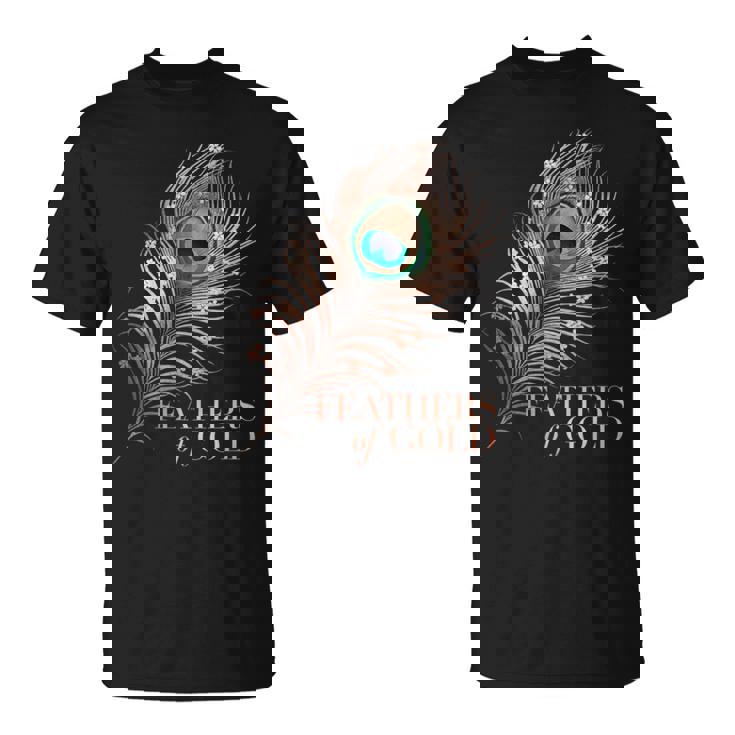 ラグジュアリーボタニカルフラワー ローズゴールド 孔雀 ゴールドの羽 Tシャツ