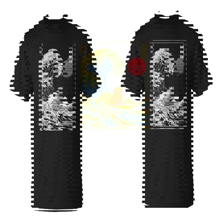 ラッコ 日本の神奈川波 おもしろサーフアニマル Tシャツ