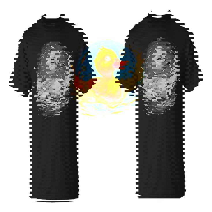 ラバーアヒル 水泳 お絵かき 水彩 ゴム ア Tシャツ