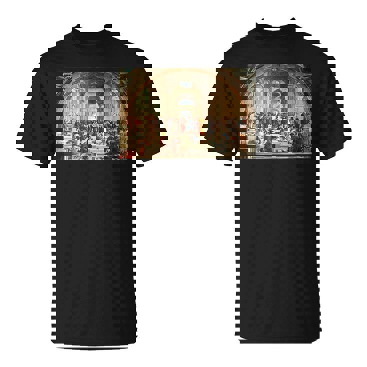 ラファエロ作「アテネの学堂」 Tシャツ