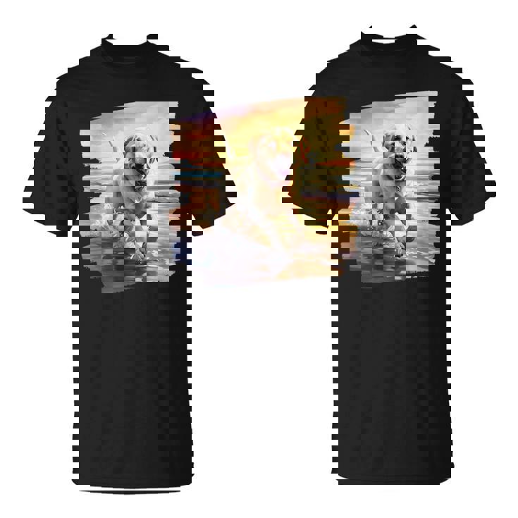 ラブラドールオンザビーチ、ラボ、犬、ラブラドール子犬 Tシャツ