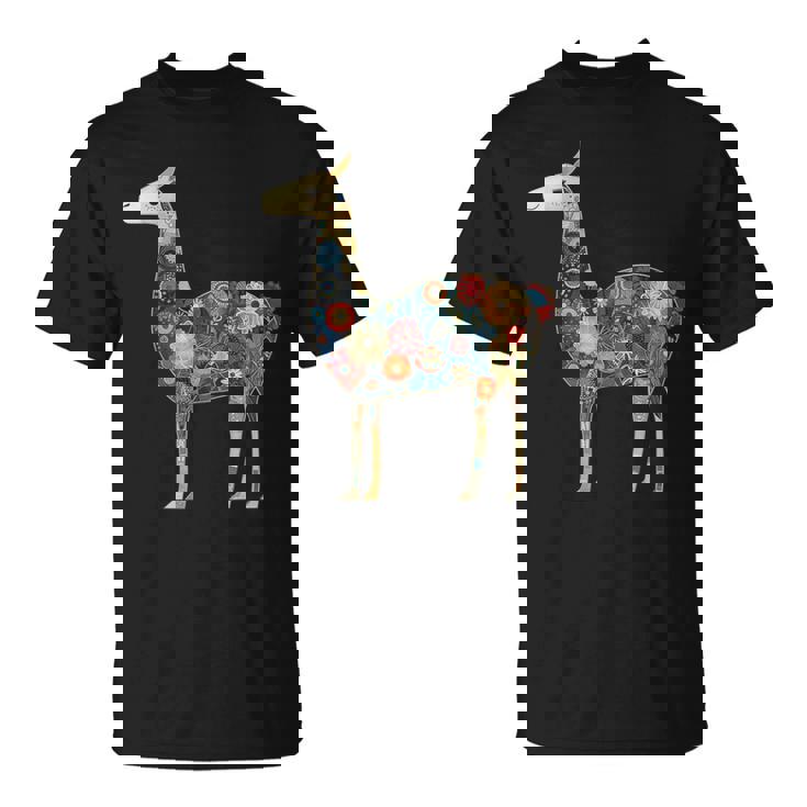 ラマ アルパカ フローラル カラフル 花 ペルーのお土産 Tシャツ