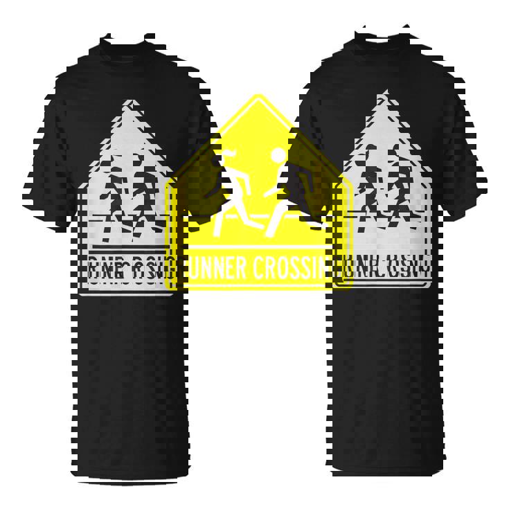 ランナー クロッシング サイン モチベーションを高める 面白い ランニング Tシャツ