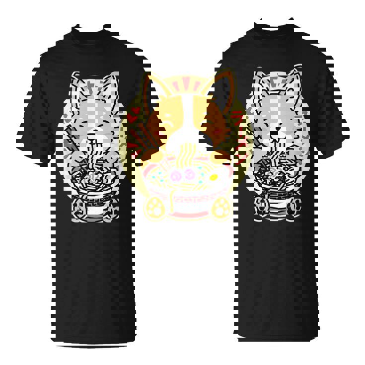 ラーメンを食べる犬 Tシャツ