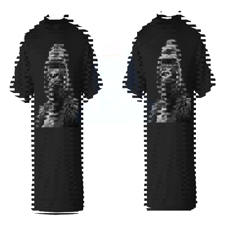 リアルなゴリラアートtシャツ、野生動物の霊長類の肖像画。 Tシャツ