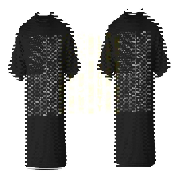 リー郡 アメリカ合衆国 アンティーク調迷彩 米国旗付き Tシャツ