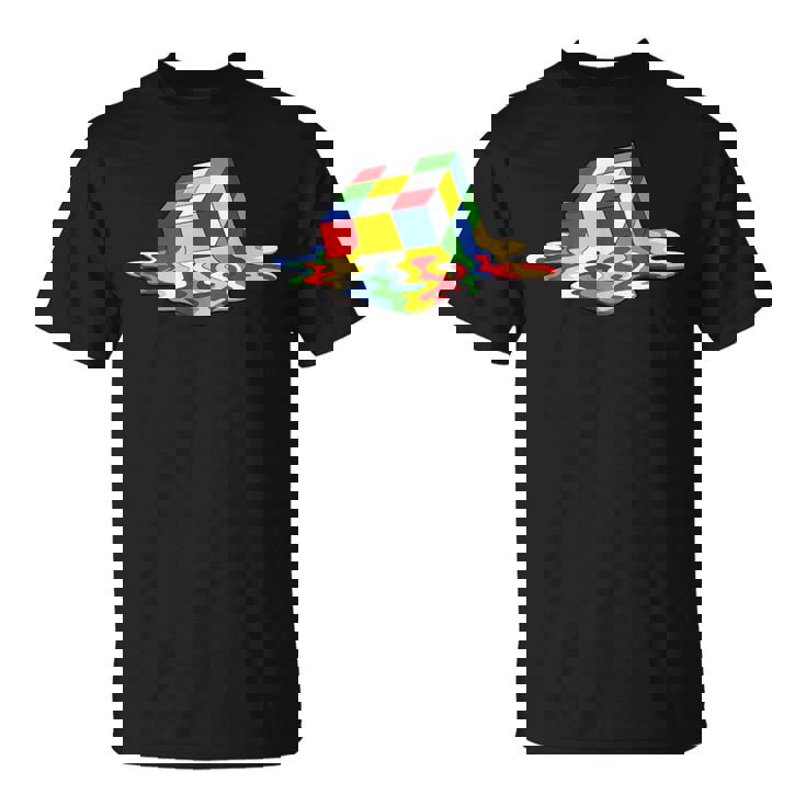 ルービックキューブパズル 溶けるクールなグラフィックデザイン Tシャツ