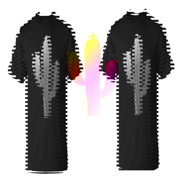 レインボーサボテン 砂漠の夕日と太陽の雰囲気 Tシャツ