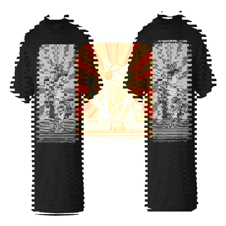 レトロ Dj 猫 ヘッドフォン付き ディスコ 音楽愛好家 男性 女性 キッズ Tシャツ