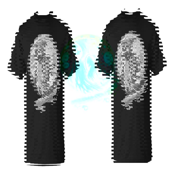 レトロ スケーター オバケ スカル スケートボード ハロウィン 不気味 スケルトン 骸骨 面白い ギフト ストリート Tシャツ