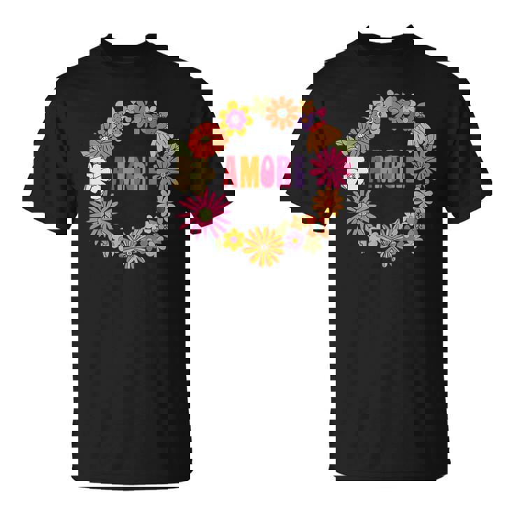 レトロ ボーホー フラワー アモーレ 愛 イタリア語 イタリア 旅行 Tシャツ