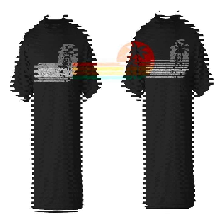 レトロスタイル トロピカル ビンテージ 夕日 ビーチ ヤシの木 Tシャツ