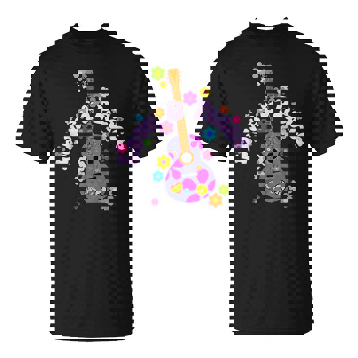 レトロフラワーパワーギター-ラブアンドピース2-ファンファン Tシャツ