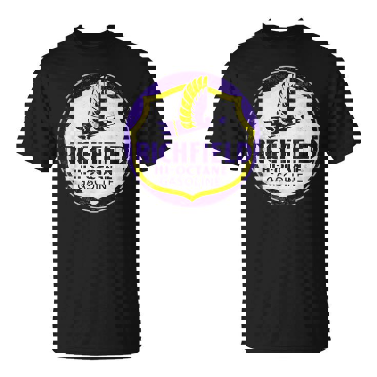 レトロヴィンテージガソリンスタンド リッチフィールドガソリン車 バイクガレージ Tシャツ