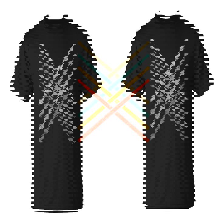 レトロヴィンテージドラマー 70年代 80年代 アンティーク調ドラムスティック Tシャツ