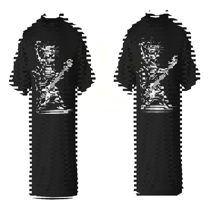 ロッキーキャット ベースギター4面エレキベースプレーヤー Tシャツ