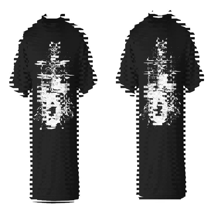 ロックスター ドラマー 猫 ドラム演奏 ミュージシャン バンド 音楽好き Tシャツ