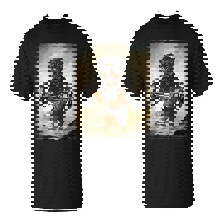 ロットワイラー 犬の筋トレ ウェイトリフティング Tシャツ