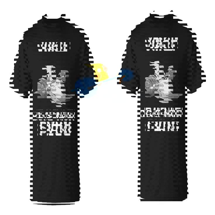 ワークアウト Because Murder Is Wrong 面白いオウム オカメインコ 鳥 Tシャツ