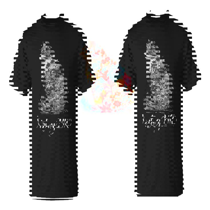 ヴィンテージ 2000 花柄 花 猫好き 24時間 誕生日 Tシャツ